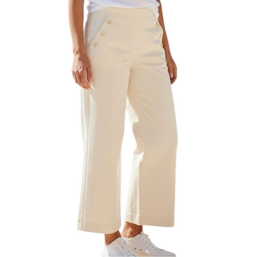 NWT Ann Taylor Hampton Fit Boot Leg Crop Sailor Pants - Cream Size 4